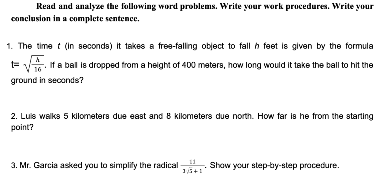 problem solving read and analyze the following word problems