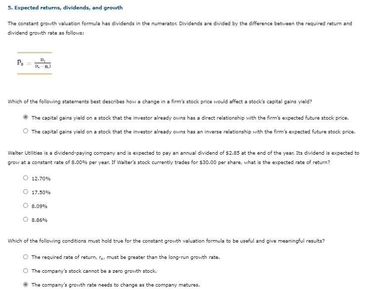 Solved 5. Expected Returns, Dividends, And Growth The | Chegg.com