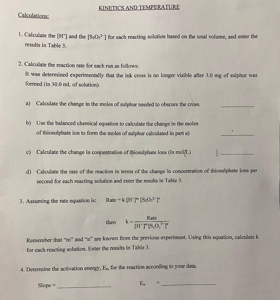 I need help completing table 3 for this experiment ( | Chegg.com