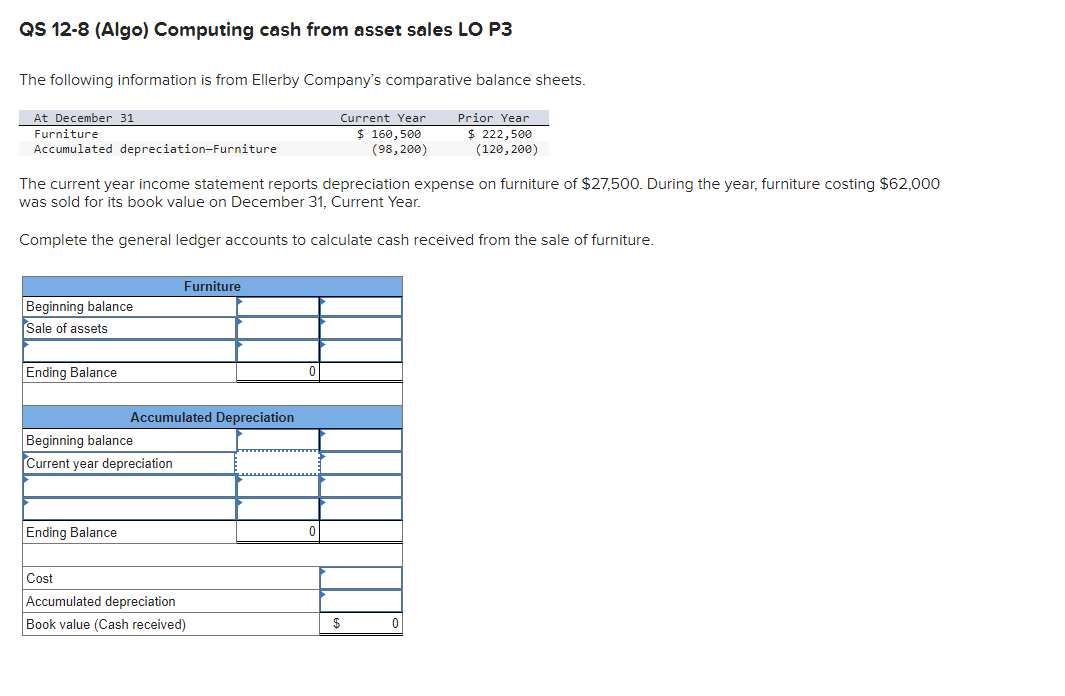 Solved QS 12-8 (Algo) Computing cash from asset sales LO P3 | Chegg.com