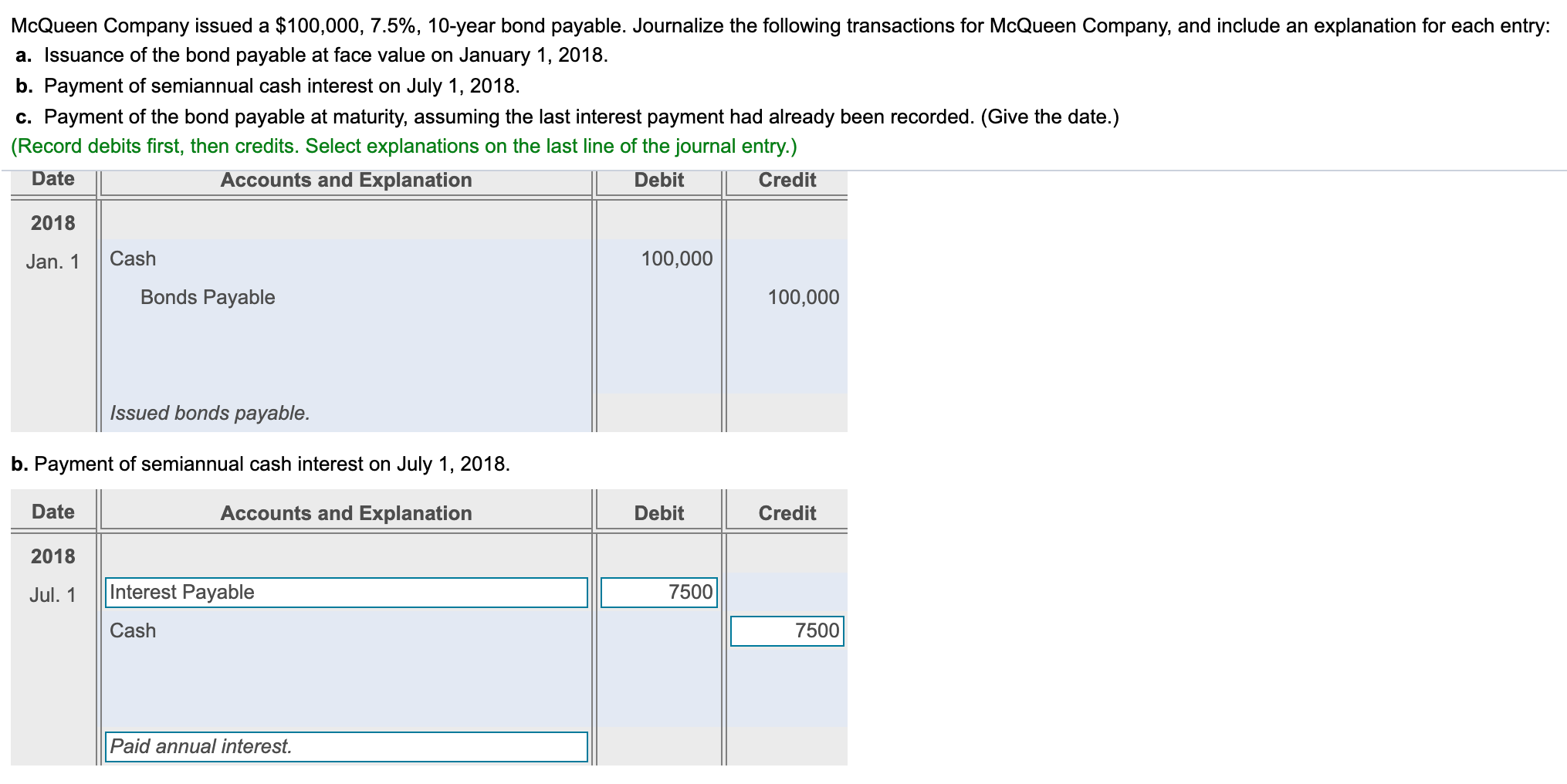 Solved McQueen Company issued a 100,000, 7.5, 10year bond