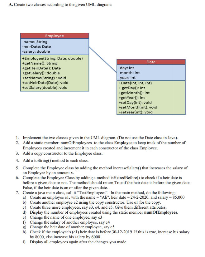 Solved A. Create two classes according to the given UML | Chegg.com