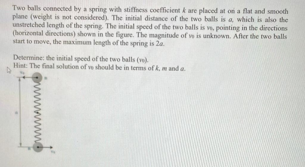 Solved Two balls connected by a spring with stiffness | Chegg.com