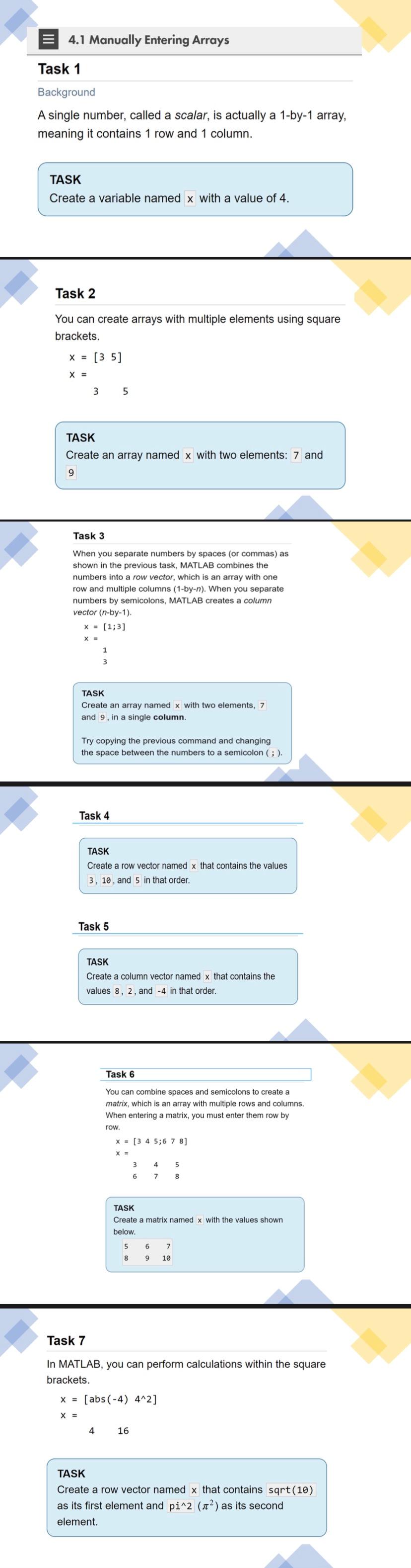 Solved 4.1 Manually Entering Arrays Task 1 Background A | Chegg.com
