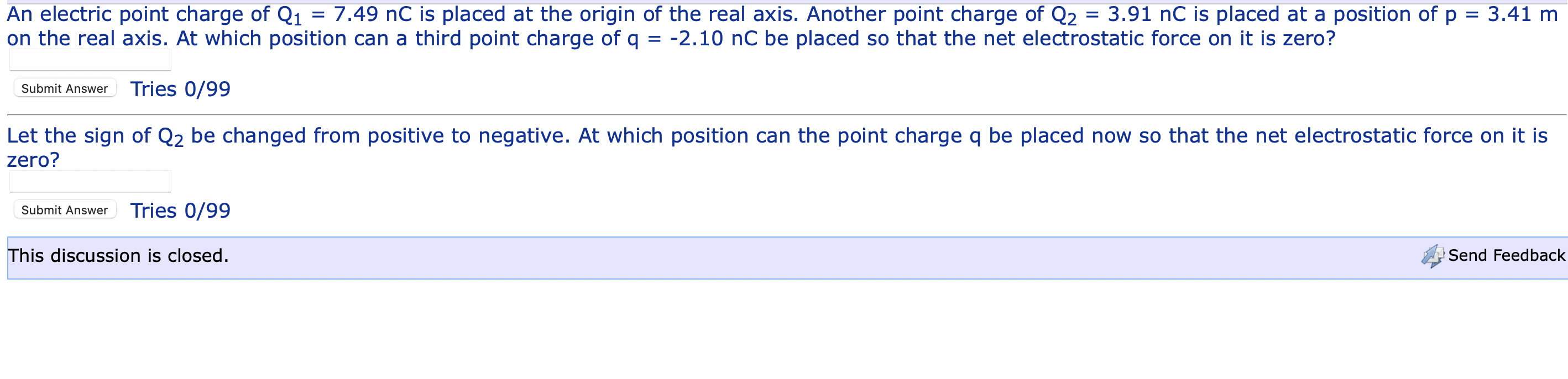 Solved An electric point charge of Q1 = 7.49 nC is placed at | Chegg.com