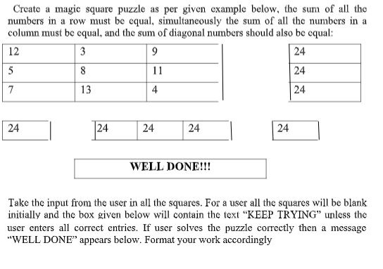 Solved Create A Magic Square Puzzle As Per Given Example Chegg