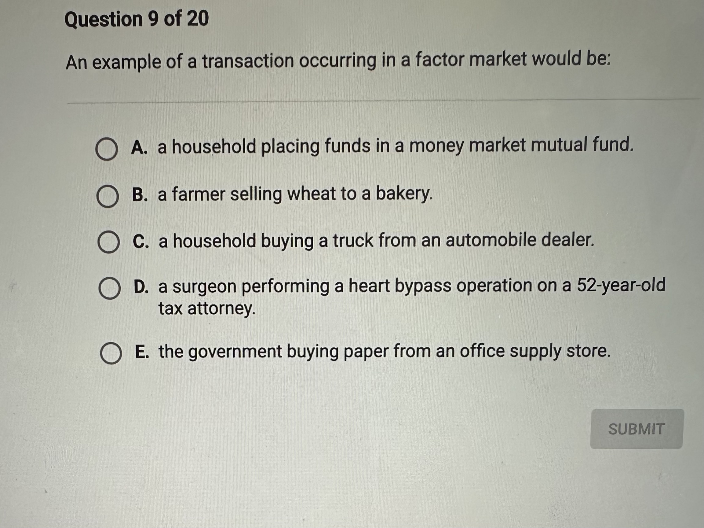 Solved Question 9 of 20 An example of a transaction | Chegg.com