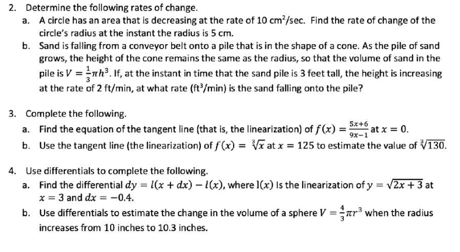 Solved 2. Determine the following rates of change. a. A | Chegg.com