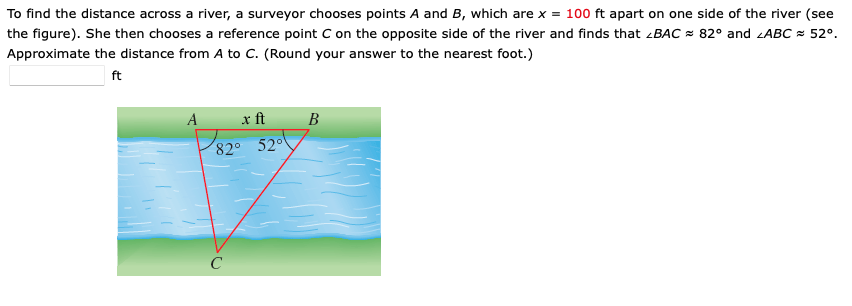 Solved To find the distance across a river, a surveyor | Chegg.com