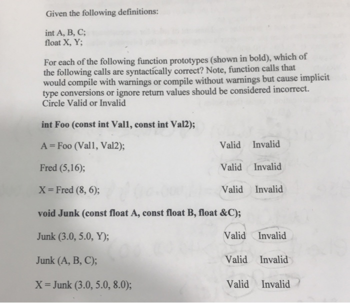 Solved Given the following definitions: int A, B, C; float | Chegg.com