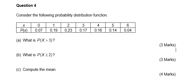 Solved Question 4 Consider the following probability | Chegg.com