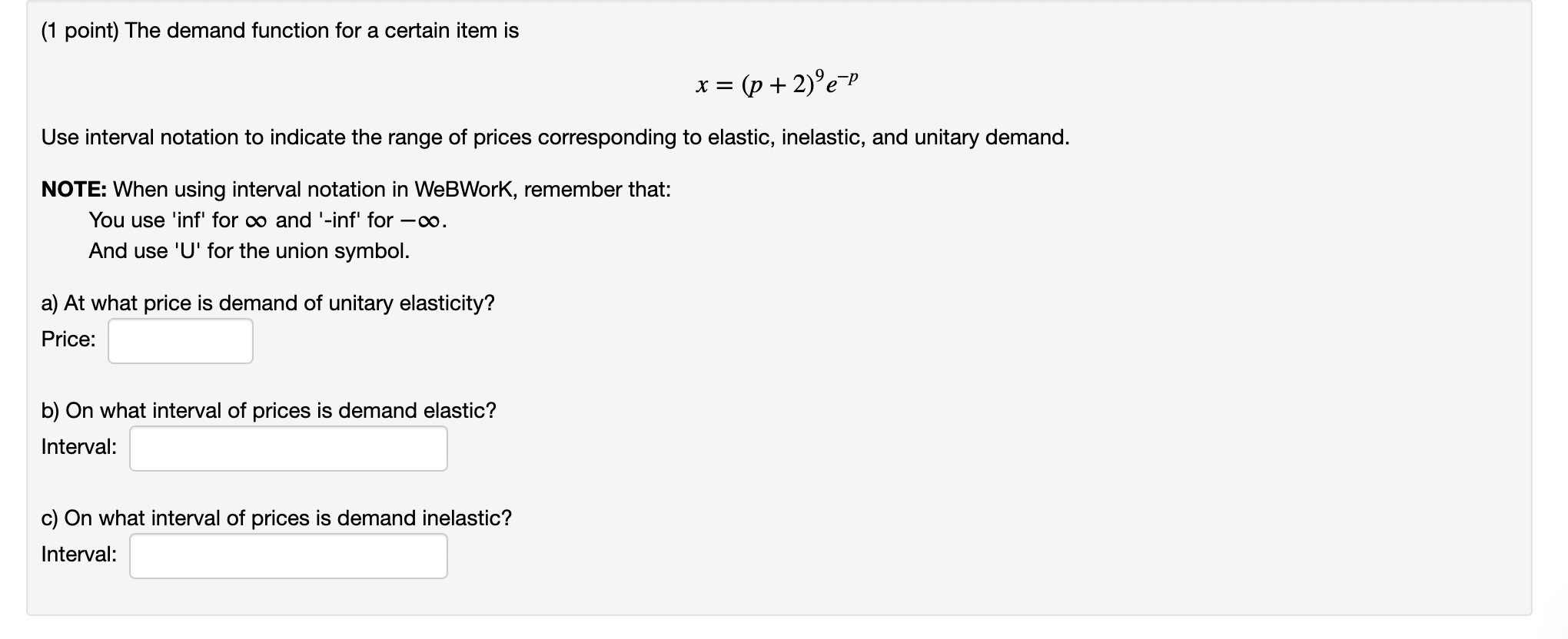 Solved (1 point) The demand function for a certain item is | Chegg.com