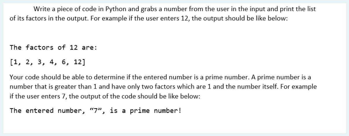 Solved Write a piece of code in Python and grabs a number | Chegg.com
