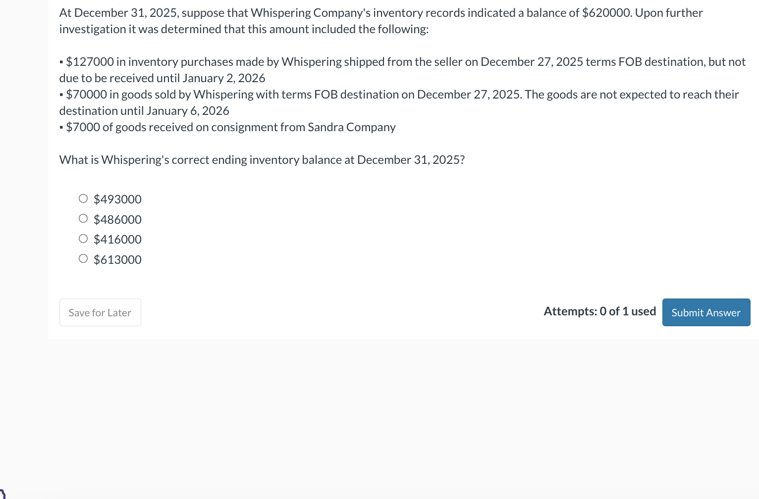 Solved At December 31,2025 , suppose that Whispering | Chegg.com