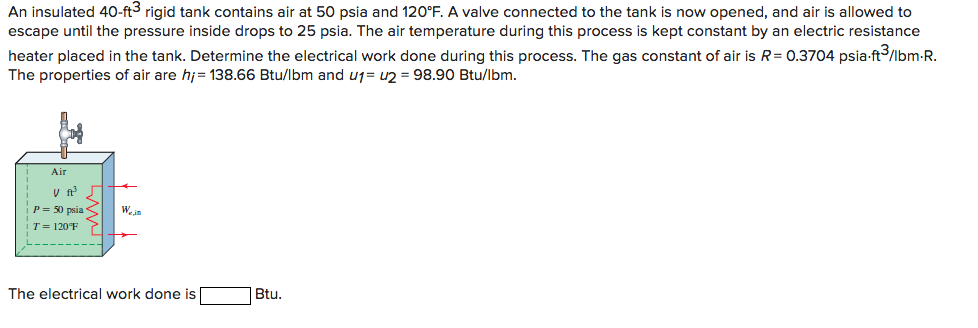 Solved An Insulated 40-ft3 Rigid Tank Contains Air At 50 | Chegg.com