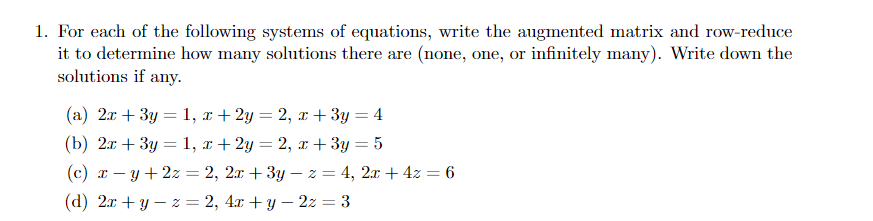 Solved 1. For each of the following systems of equations, | Chegg.com