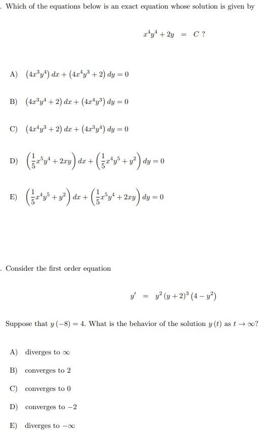 Solved Which of the equations below is an exact equation | Chegg.com