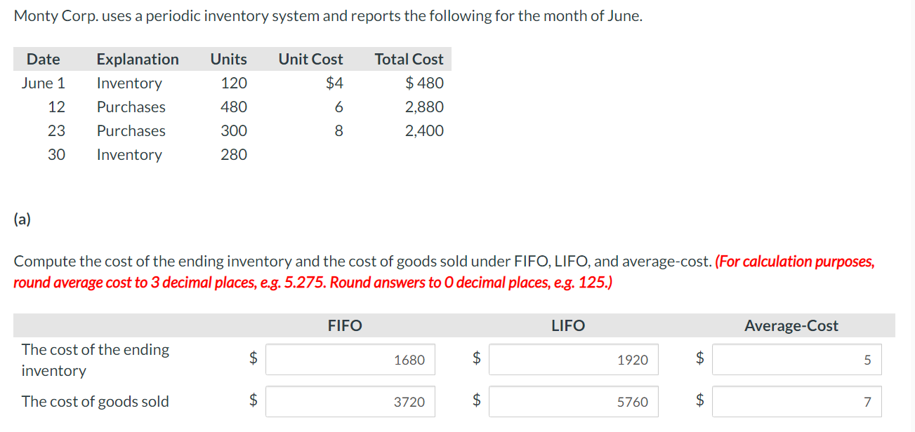 Solved Monty Corp. uses a periodic inventory system and
