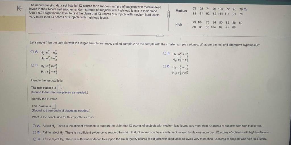 Solved The accompanying data set lists full IQ scores for a | Chegg.com