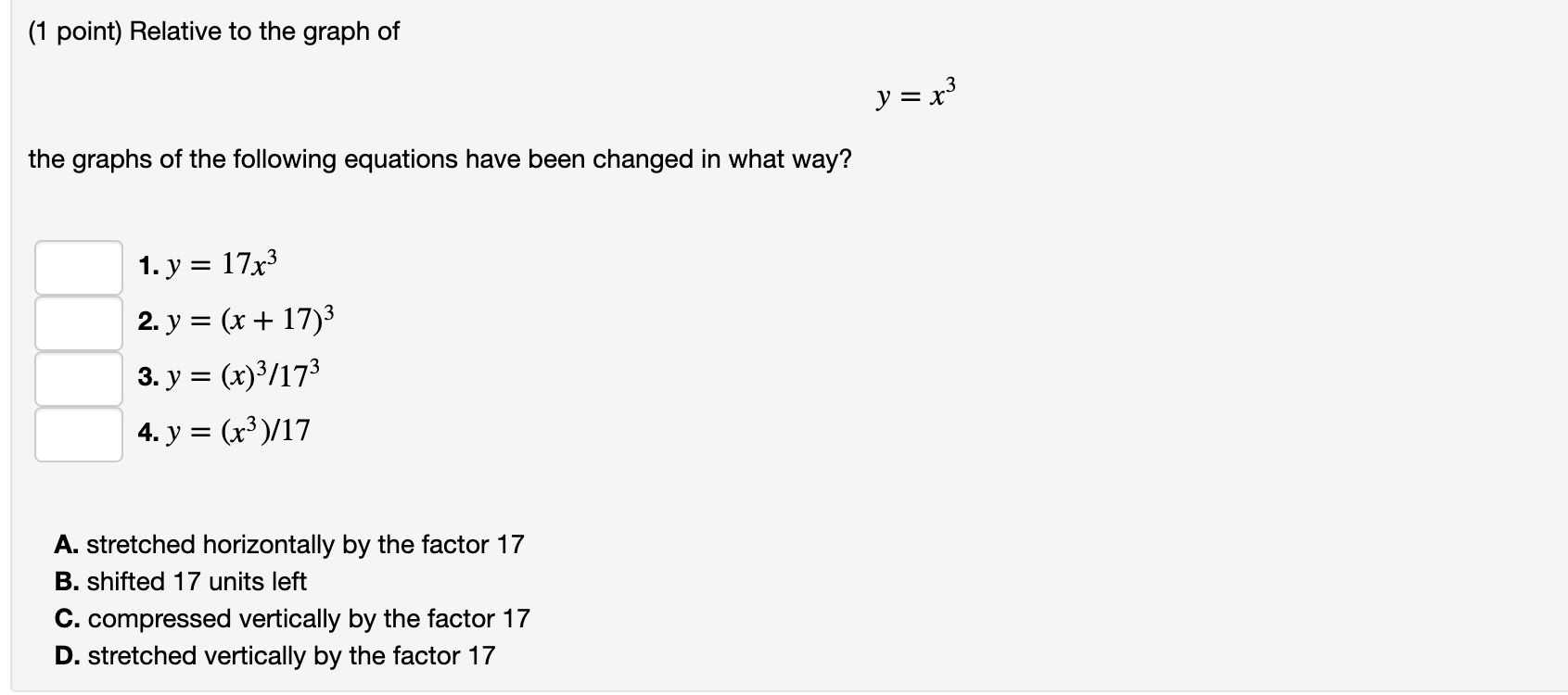 Solved 1 Point Relative To The Graph Of Y X3 The Graphs Chegg Com