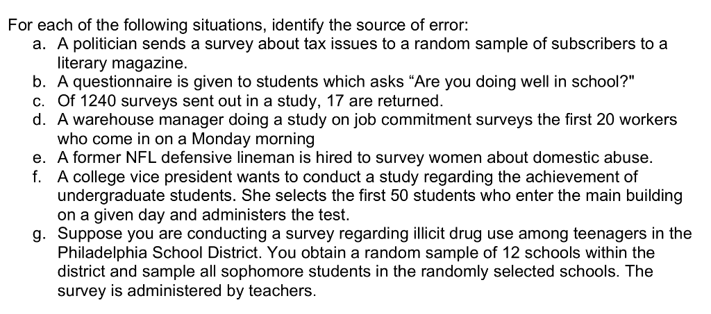 Solved For Each Of The Following Situations, Identify The | Chegg.com