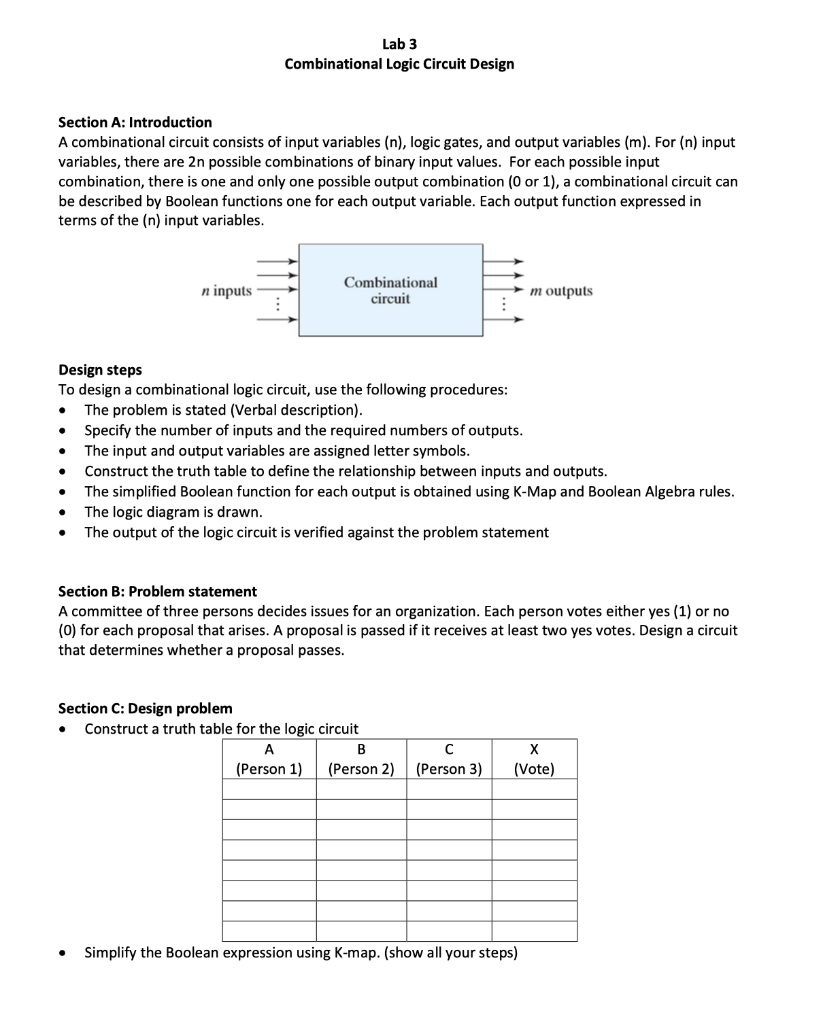 Solved Lab 3 Combinational Logic Circuit Design Section A: | Chegg.com