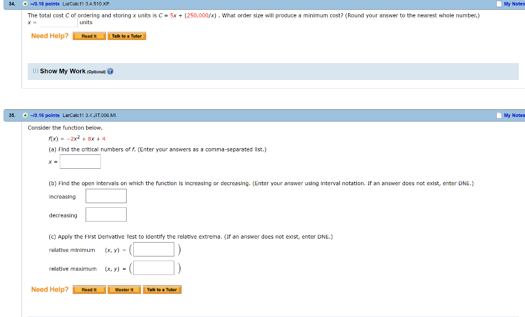 Solved 34 10.16 points LarCalc11 3.4.510.XP My Notes The | Chegg.com