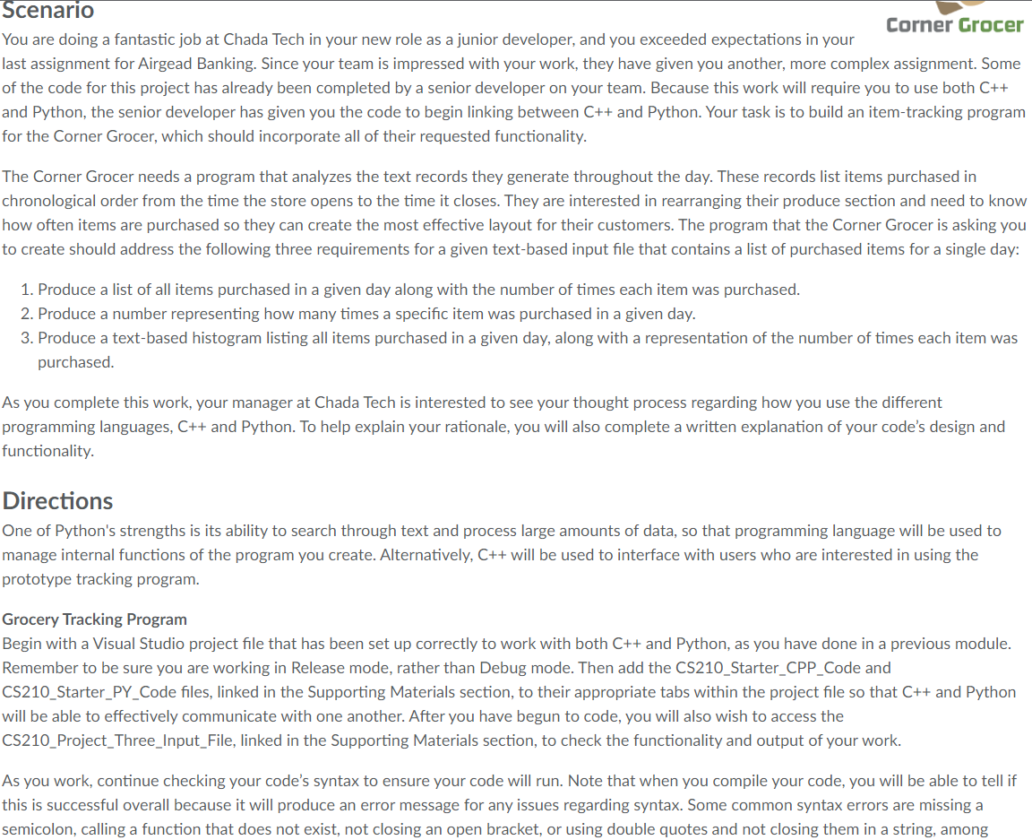 Scenario Corner Grocer You are doing a fantastic job