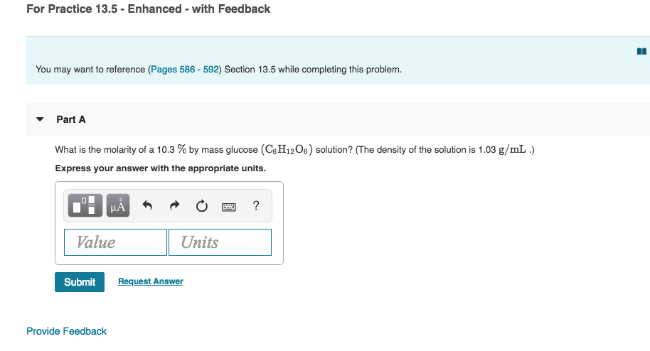 Solved What Is The Molarity Of A 10.3 % By Mass Glucose 