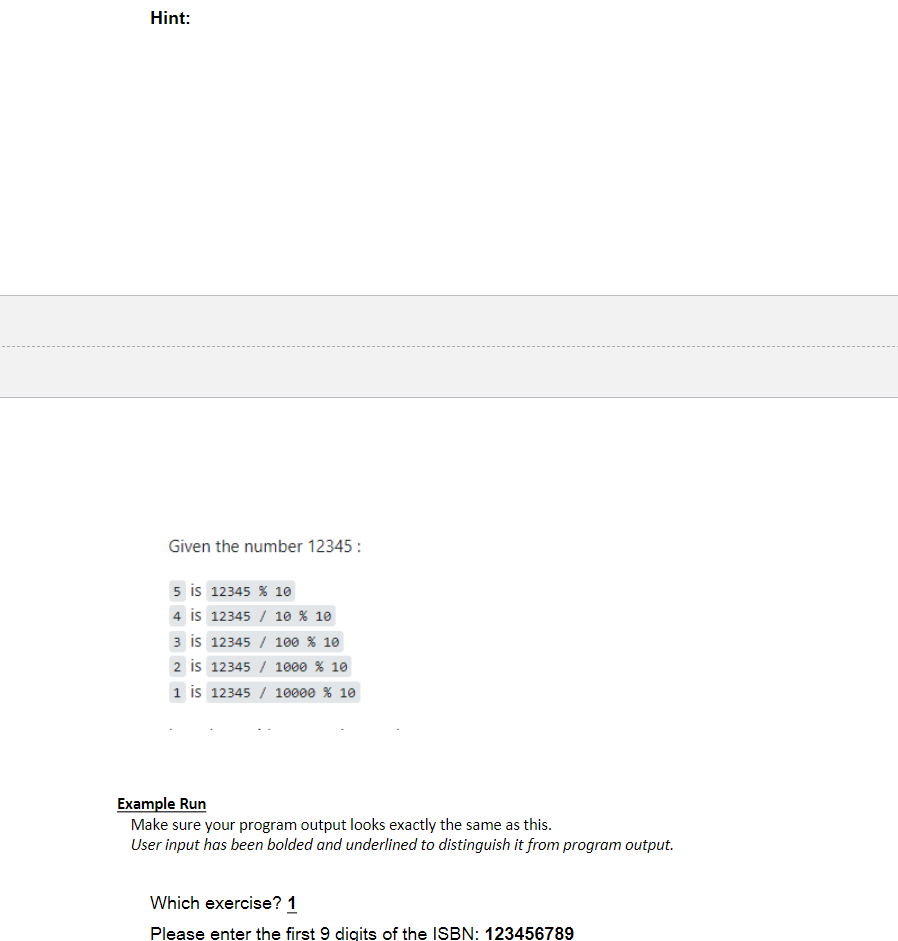Solved Given the number 12345 : is 12345%10 is 12345/10%10 | Chegg.com