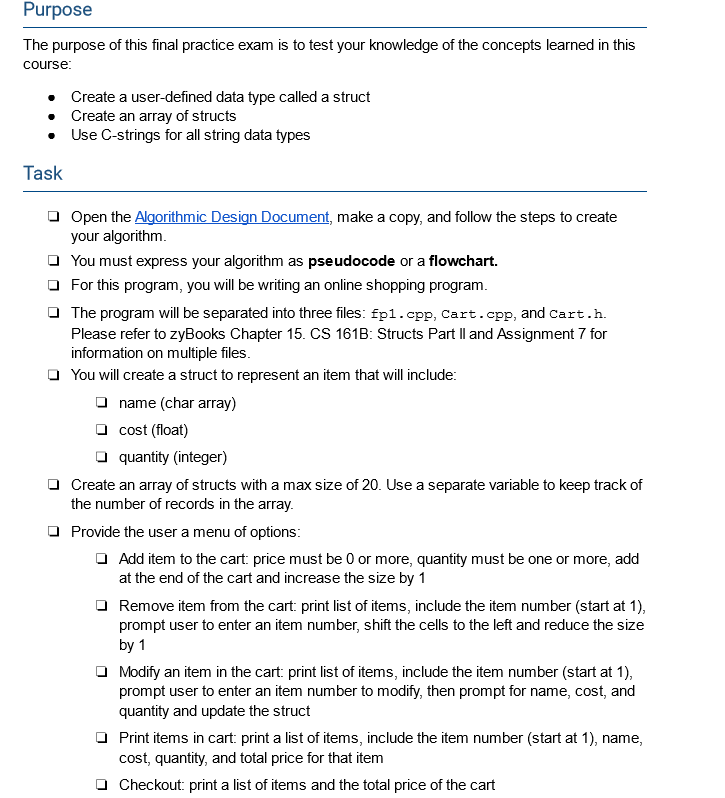 Solved The purpose of this final practice exam is to test | Chegg.com