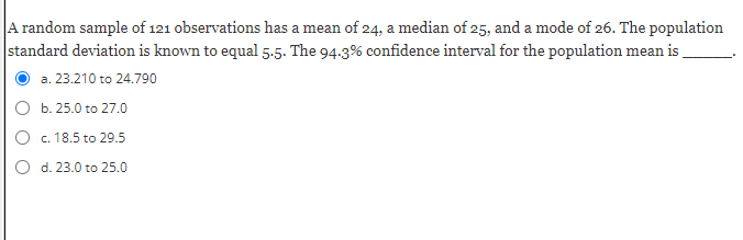 solved-a-a-random-sample-of-121-observations-has-a-mean-of-chegg