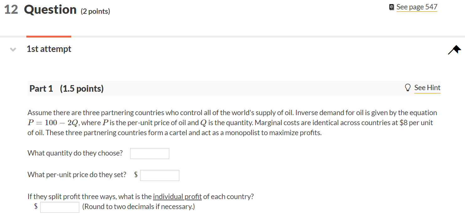 Solved 12 Question (2 points) @ See page 547 1st attempt | Chegg.com