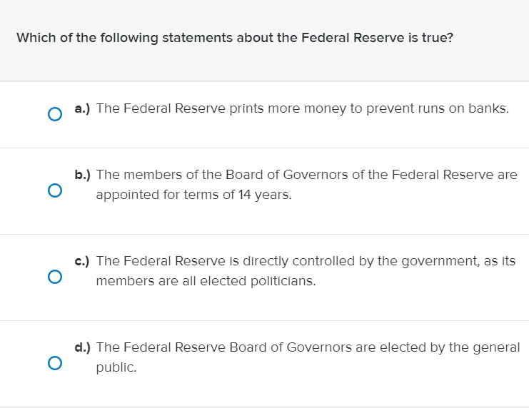 Solved Which Of The Following Statements About The Federal | Chegg.com