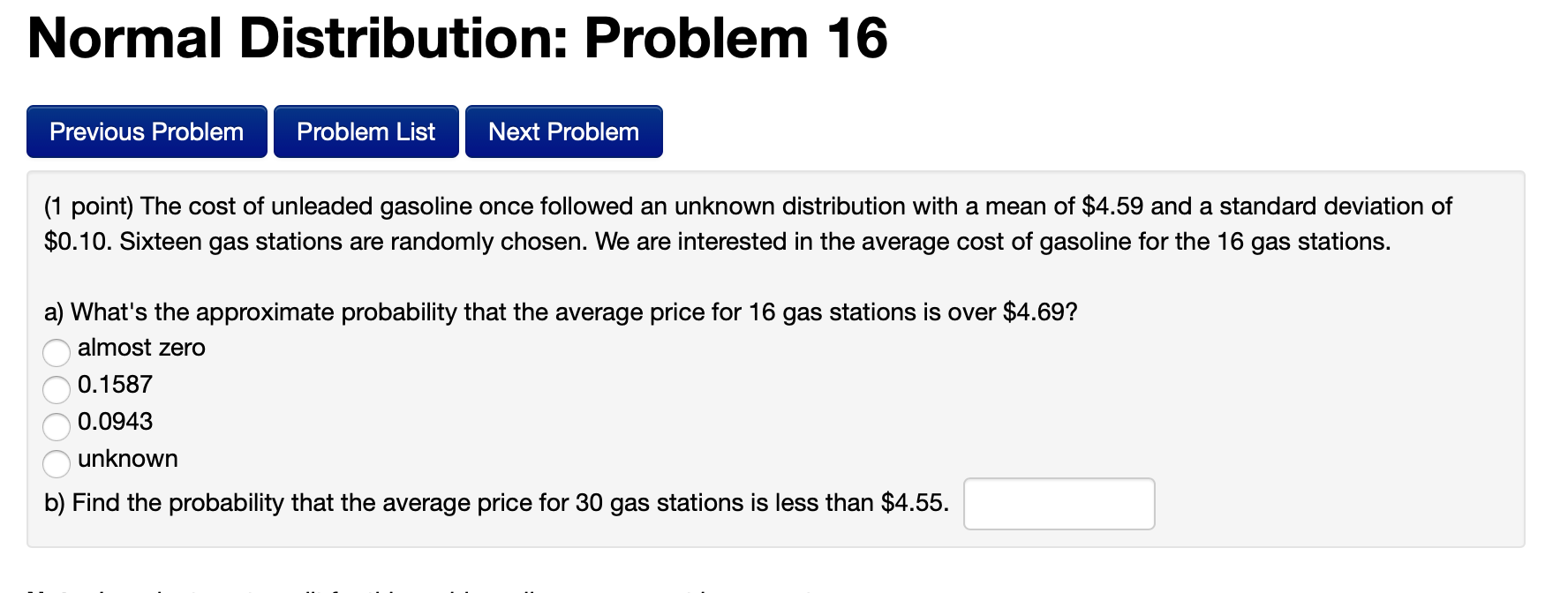Solved Normal Distribution: Problem 15 Previous Problem | Chegg.com