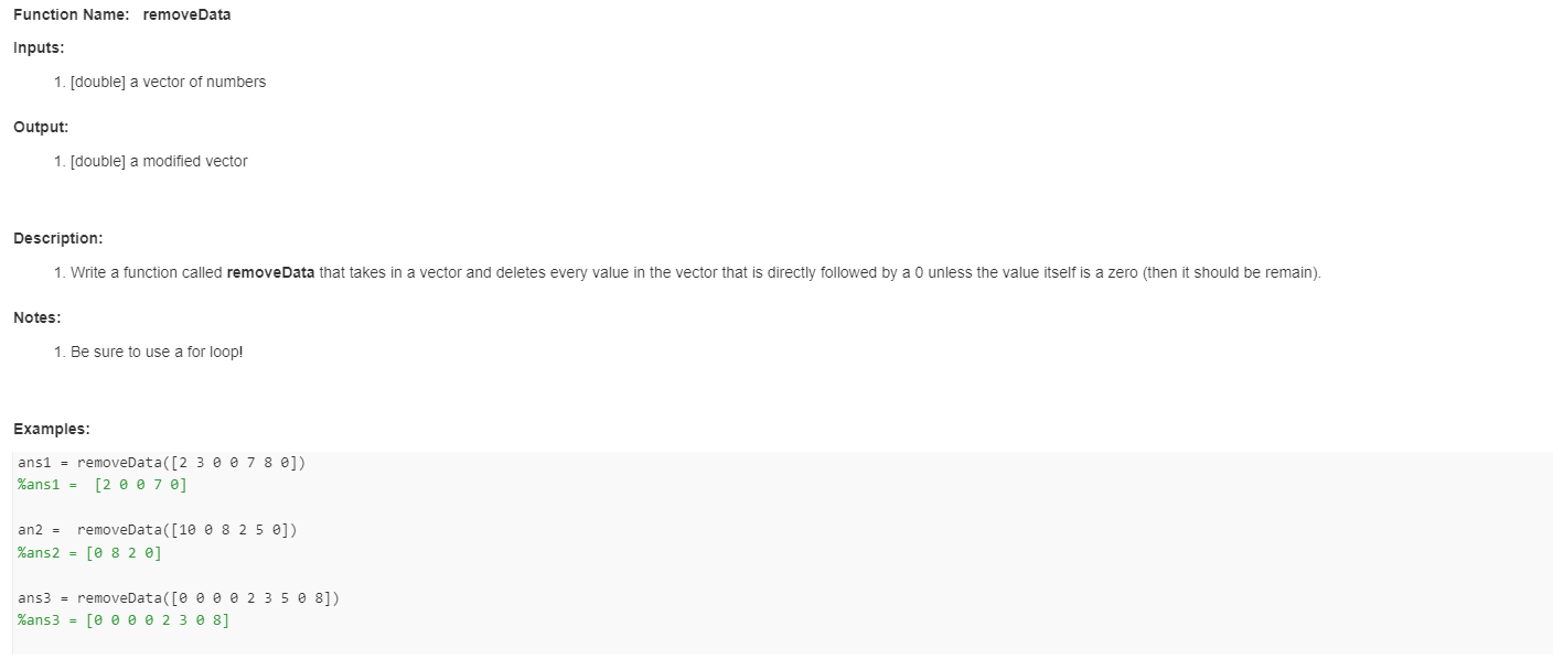Solved Inputs: 1. [double] a vector of numbers Output: 1. | Chegg.com