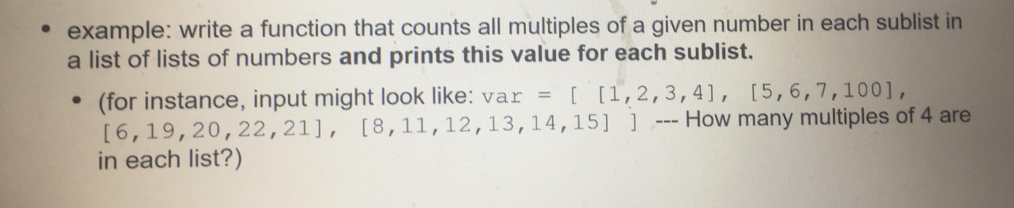 Solved example: write a function that counts all multiples | Chegg.com