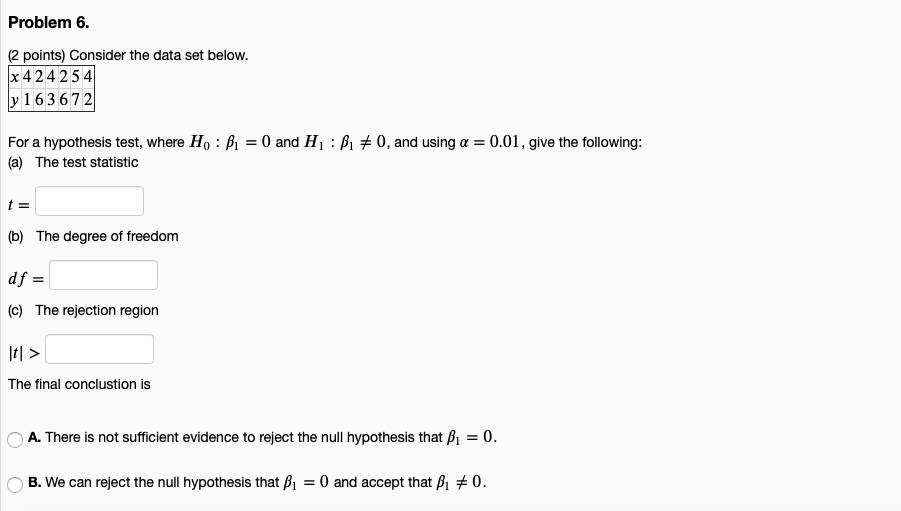 Solved Problem 6. (2 Points) Consider The Data Set Below. X | Chegg.com