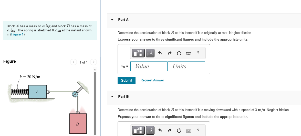 Solved Block A Has A Mass Of 20 Kg And Block B Has A Mass Of | Chegg.com