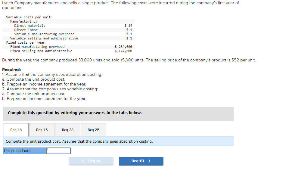 Solved Lynch Company manufactures and sells a single