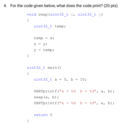 Solved 4. For the code given below, what does the code | Chegg.com