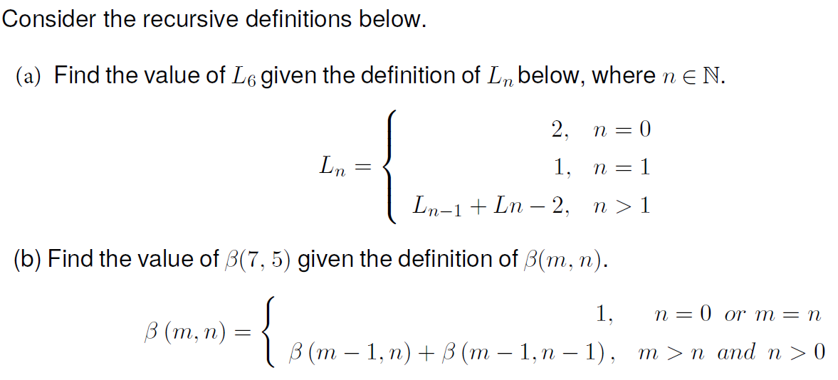 Solved Consider The Recursive Definitions Below. (a) Find | Chegg.com