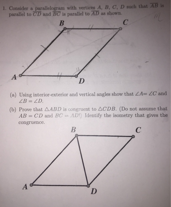 Solved 1. Consider A Parallelogram With Vertices A, B, C, D | Chegg.com