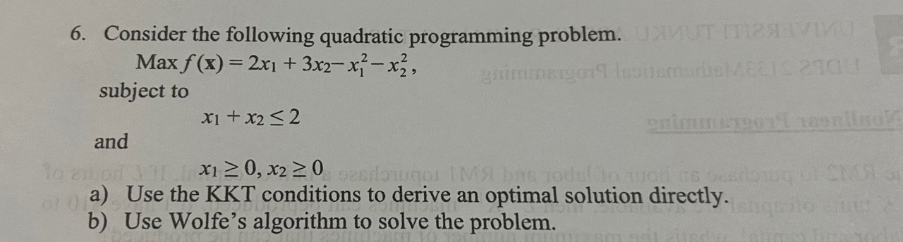 Solved 6. Consider The Following Quadratic Programming | Chegg.com