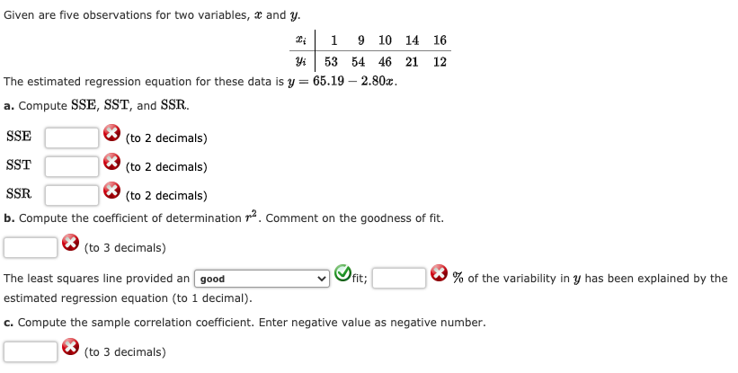 Solved Given Are Five Observations For Two Variables X And Chegg Com