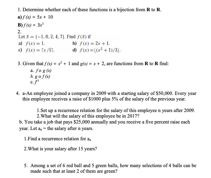 Solved 1 Determine Whether Each Of These Functions Is A 4981