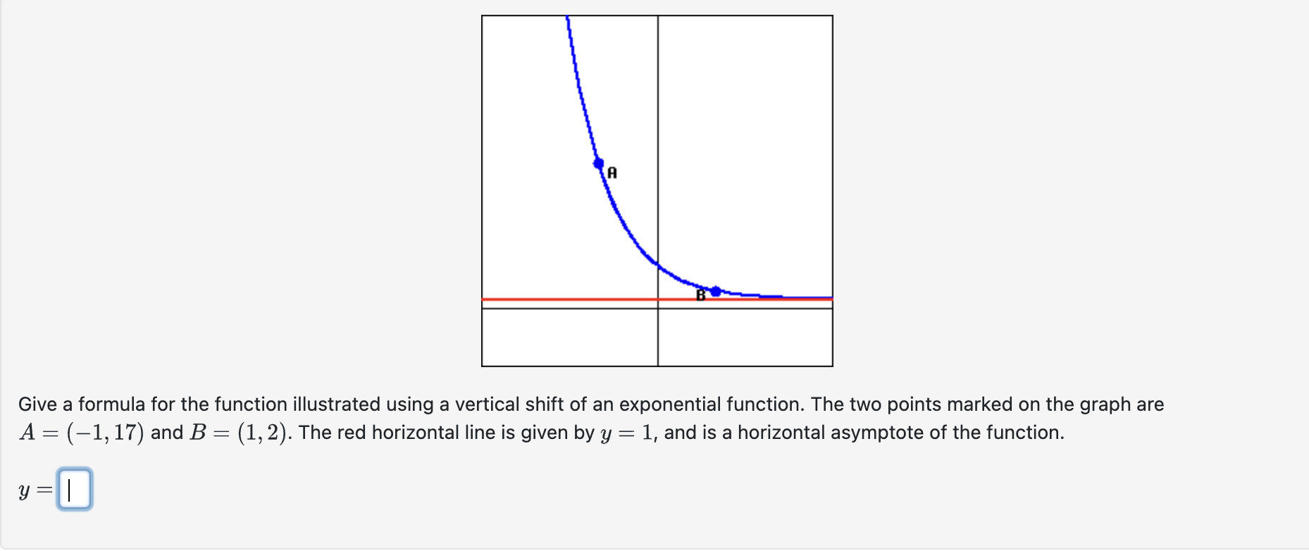 Give a formula for the function illustrated using a vertical shift of an exponential function. The two points marked on the g