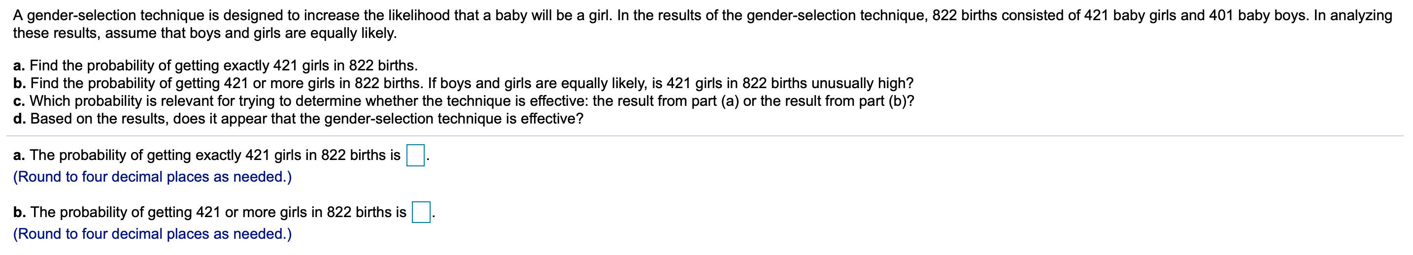 Solved A gender-selection technique is designed to increase | Chegg.com