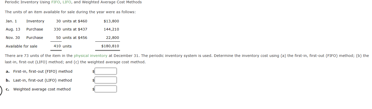 Solved Periodic Inventory Using FIFO, LIFO, and Weighted | Chegg.com