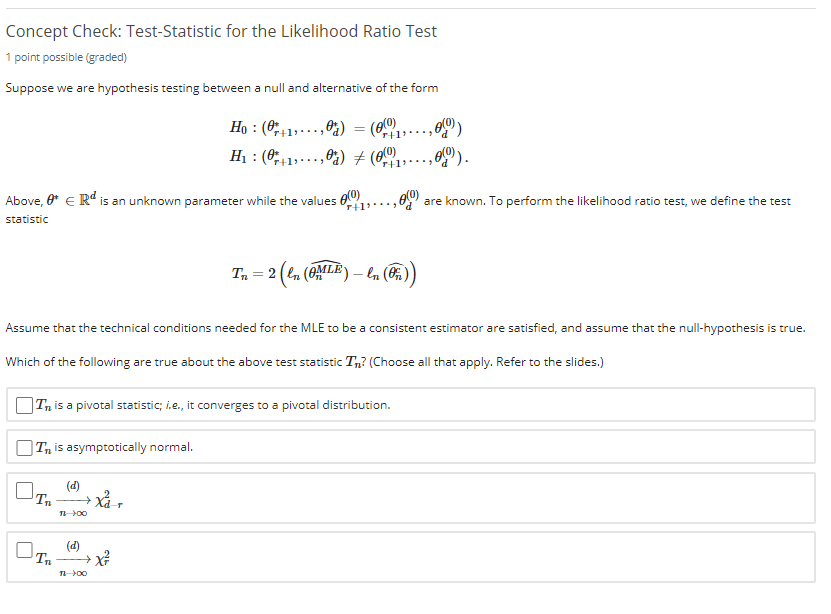 Solved Concept Check: The Constrained Maximum Likelihood | Chegg.com